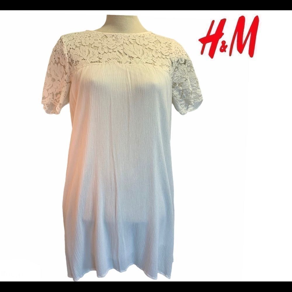 H&M white Crepe lace Shift dress Sz 12